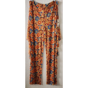 Love 83 Womens 2XL Pants Colorful Floral Sheer Wide Leg Stretch Boho Beachy